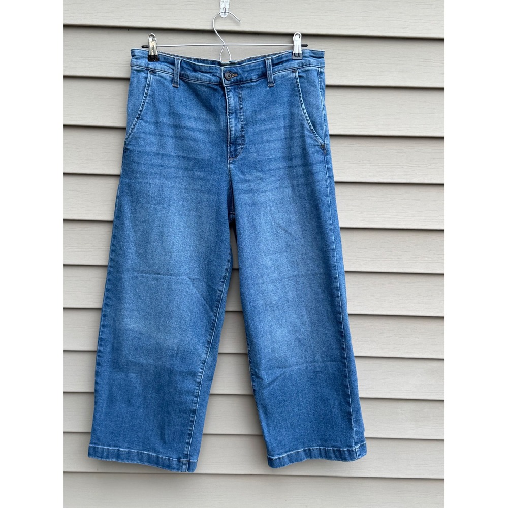 Ella Moss Size 12 Wide Leg Crop Jeans Medium Wash Stretch Denim